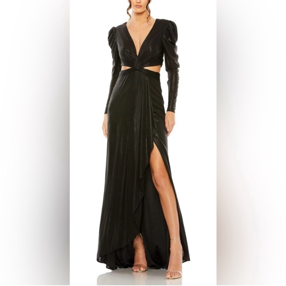 NWT IEENA FOR MAC DUGGAL Black Princess Sleeve Cut Out Metallic Gown 8 reg $498